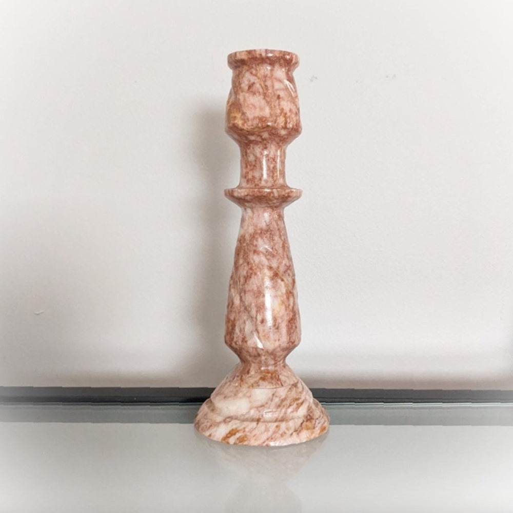 Set of 2 Vintage Pink Marble Candle Holders